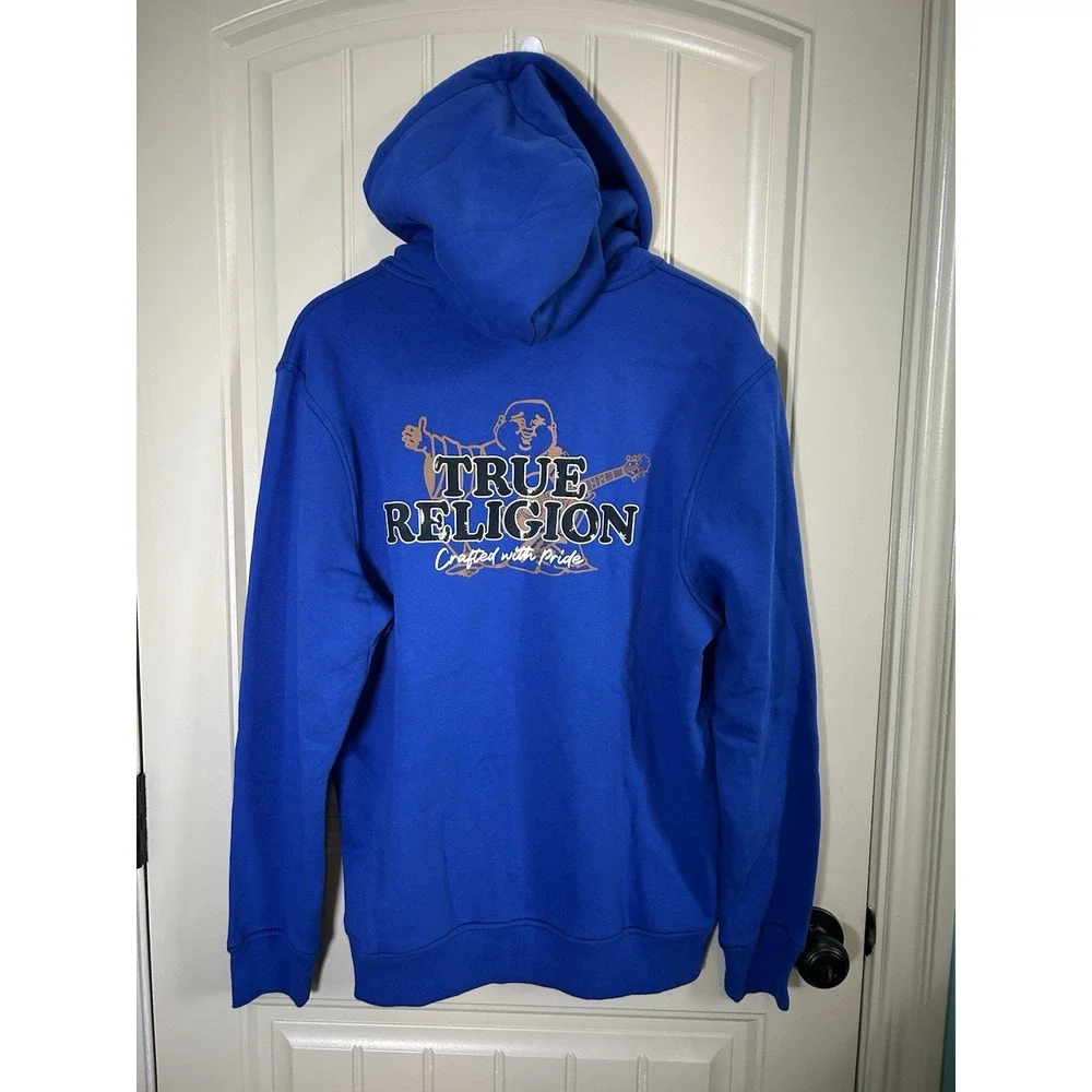 True Religion Men Y2K Surf The Web Contrast TR Zip Hoodie Blue Large Urban NWT